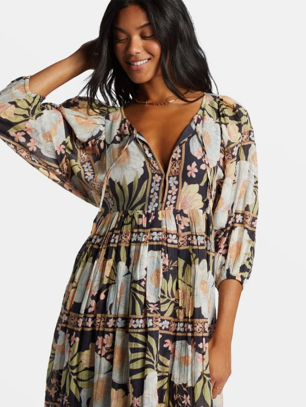 Billabong Black Floral Boho Midi Maxi Dress Small - Picture 3 of 11